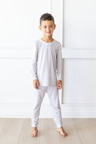 Kids Checkered Pajama Set | Stone | Tiny Talulah