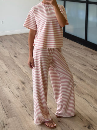 Miah Ribbed Knit Wide Leg Pants | Ballet Pink