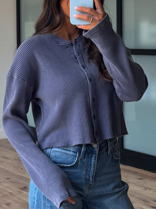 Thermal Buttoned Top | Indigo