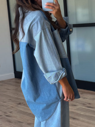 Bleu Denim Colorblock Shacket