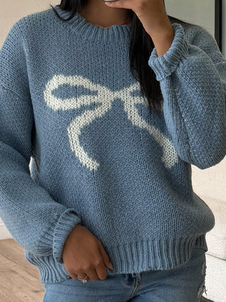 All Tied Up Bow Sweater | Dusty Blue