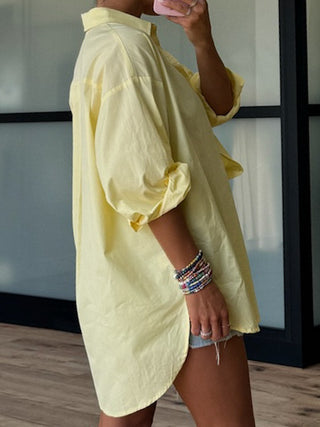 Poplin Cotton Button-Down Shirt | Yellow | RESTOCK