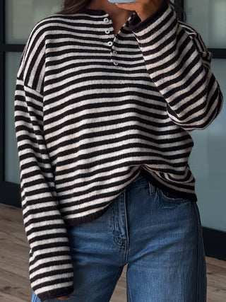 Henley Isla Stripe Sweater | Black Cherry