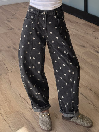 Lucy Polka Dot Barrel Jeans | Black