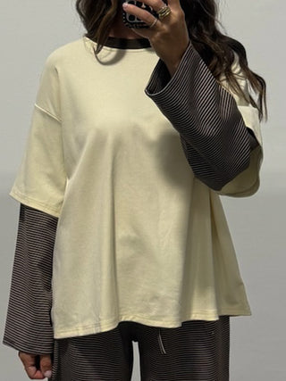 Double Up Oversized Long Sleeve Tee | Vanilla Cocoa