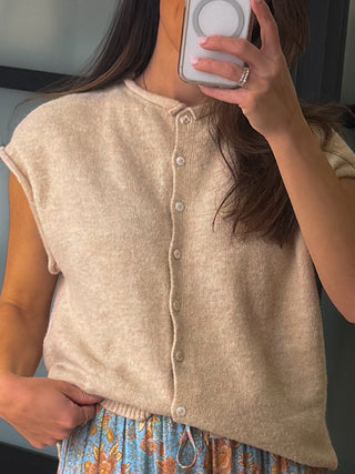 Zuri Button-Front Knit Vest | Oat | RESTOCK