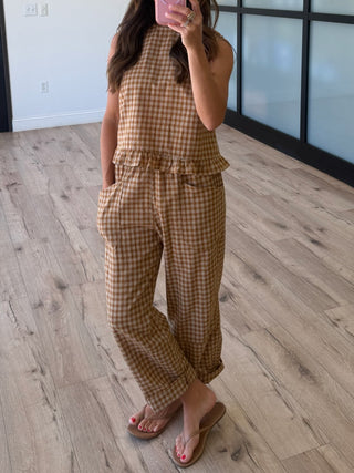 Honeycrisp Gingham Ruffle Trim Tank