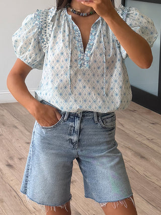 Trina Puff Sleeve Top | Blue Delft