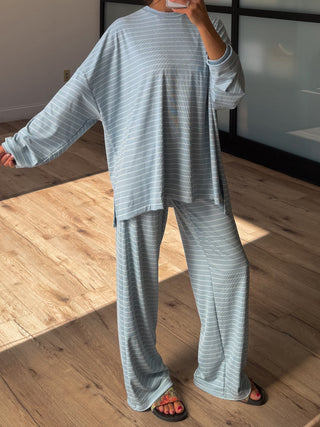 Homebody Stripe Ribbed Set | Sky Blue | +Plus Available | PREORDER