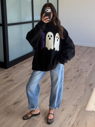 "BOO" Mock Neck Sweatshirt | Black