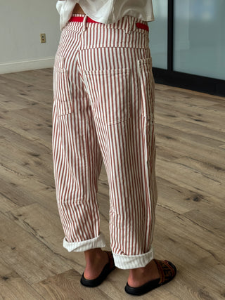 Jules Drawstring Barrel Pants | Rosewood Stripe