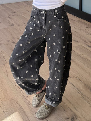 Lucy Polka Dot Barrel Jeans | Black