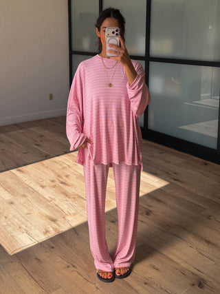 Homebody Stripe Ribbed Set | Pink | +Plus Available | PREORDER