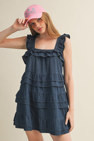 Harper Ruffle Tiered Denim Dress | Dark Wash