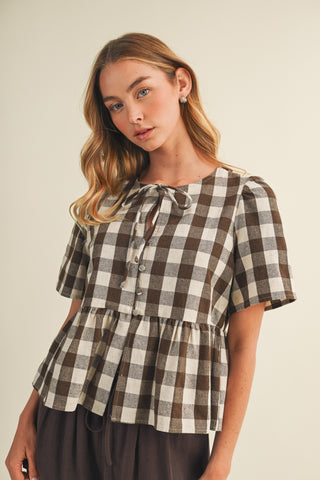 Brownie Points Gingham Peplum Top