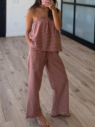 Claudine Plaid Tank + Pants Set | Cranberry