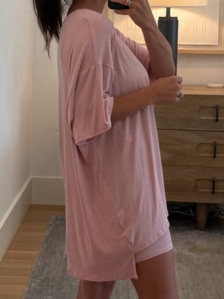 Novi Ribbed Tee + Shorts Set | Dusty Rose | +Plus Available