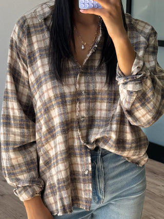 Hideaway Flannel Top | Natural | +Plus Available