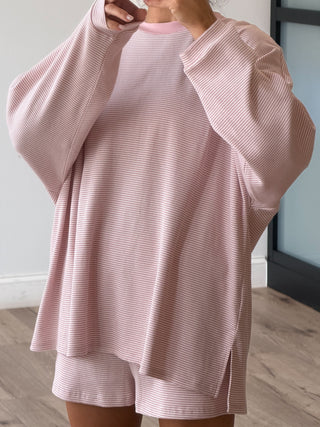 Easy Going Ribbed Stripe Pullover | Baby Pink