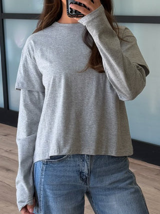 Double Layered Long Sleeve Tee | Grey