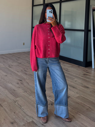 Isla Cardigan | Mini Striped Raspberry