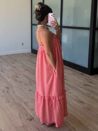 Orchard Peach Gingham Maxi Dress