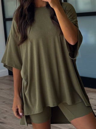 Novi Ribbed Tee + Shorts Set | Olive | +Plus Available | RESTOCK