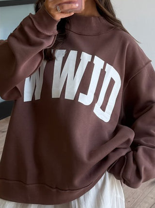"WWJD/AMEN" Mock Neck Sweatshirt | Chocolate