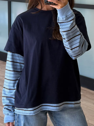 Boyfriend Layered Long Sleeve Tee | Navy