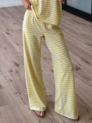 Miah Ribbed Knit Wide Leg Pants | Canary | RESTOCK