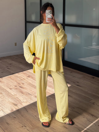 Homebody Stripe Ribbed Set | Lemon | +Plus Available | PREORDER