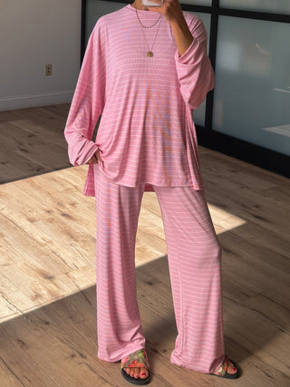 Homebody Stripe Ribbed Set | Pink | +Plus Available | PREORDER