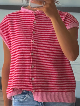 Zuri Button-Front Knit Vest | Rose Stripe