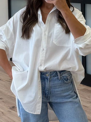 Poplin Cotton Button-Down Shirt | White | RESTOCK