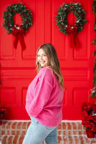 Tinseltown Boucle Sweater | Hot Pink