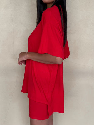 Novi Ribbed Tee + Shorts Set | Cherry | +Plus Available