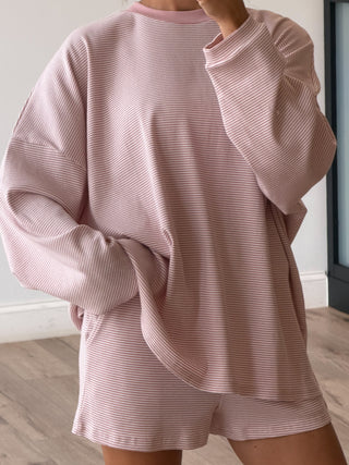 Easy Going Ribbed Stripe Pullover | Baby Pink