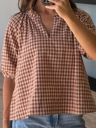 Bodhi Plaid V-Neck Blouse | Caramel