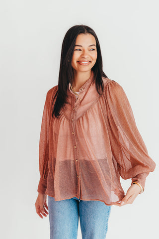 Pleated Shimmer Blouse | Rose Gold