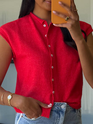 Zuri Button-Front Knit Top | Cherry | RESTOCK