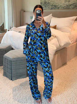 Blue Camo Women's Ribbed Pant Set | +Plus Available