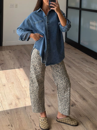 Roaming Wild Leopard Barrel Jeans