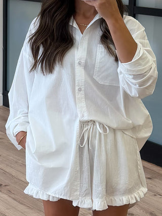 Noelle Drawstring Ruffle Trim Shorts
