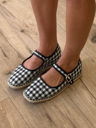 Gingham Mary Jane Espadrilles | Black