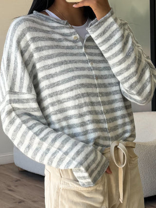 Isla Cardigan | Striped Grey | RESTOCK