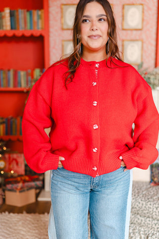 Poinsettia Plaid-Button Cardigan | +Plus Available