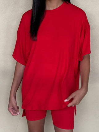 Novi Ribbed Tee + Shorts Set | Cherry | +Plus Available