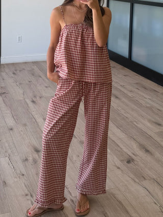Claudine Plaid Tank + Pants Set | Cranberry