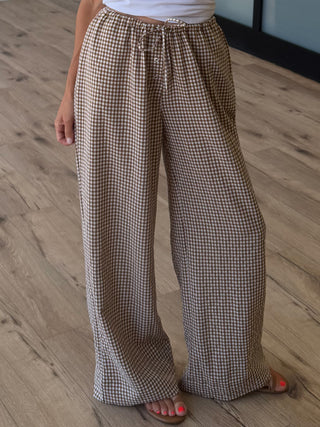 Gingham Leisure Wide-Leg Pants | Toffee