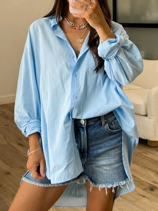 Poplin Cotton Button-Down Shirt | Sky Blue | RESTOCK